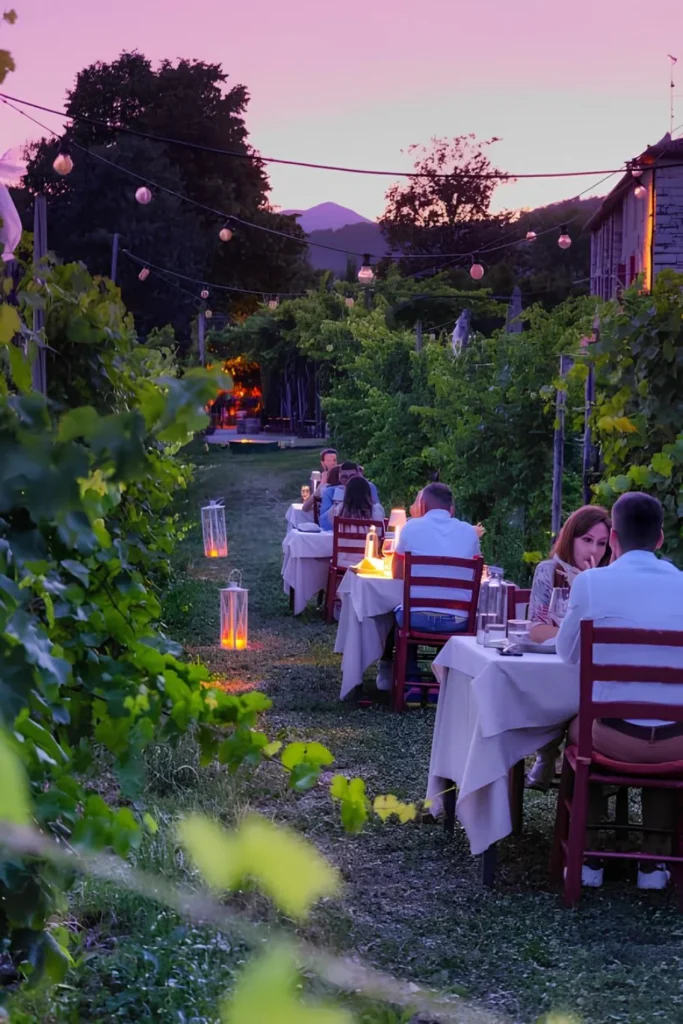 Cena serale tra i vigneti della Trattoria alla Cima a San Pietro di Barbozza
