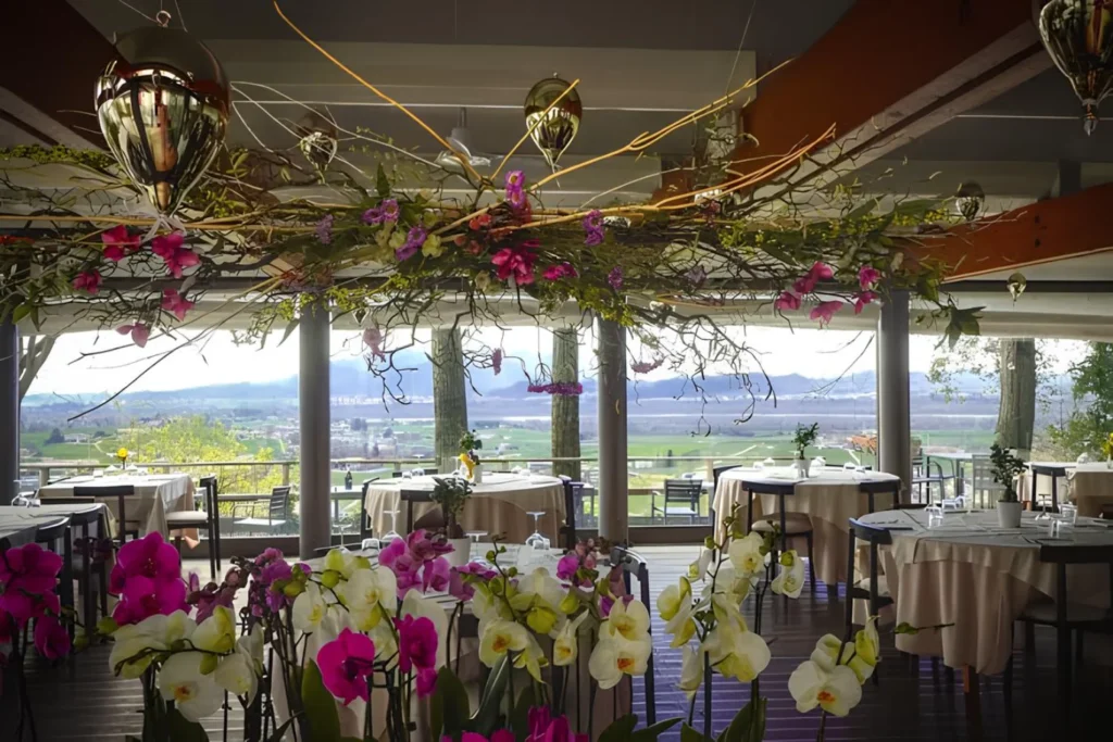 Terrazza panoramica della Trattoria alla Cima con vista sui vigneti di Valdobbiadene